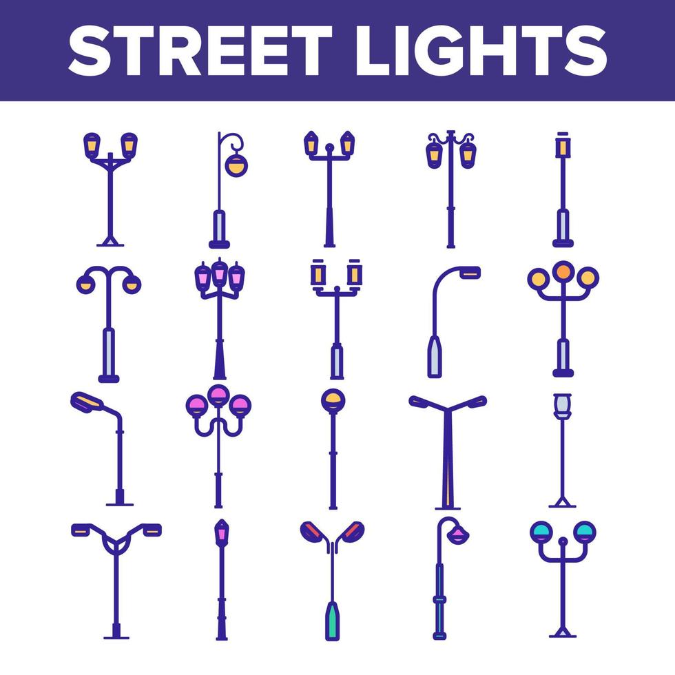 conjunto de iconos delgados de vector lineal de luces de calle