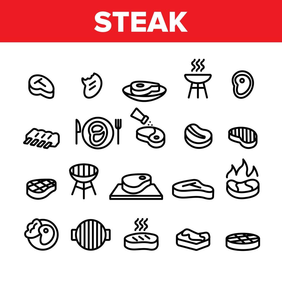 Meat Steak Collection Elements Icons Set Vector