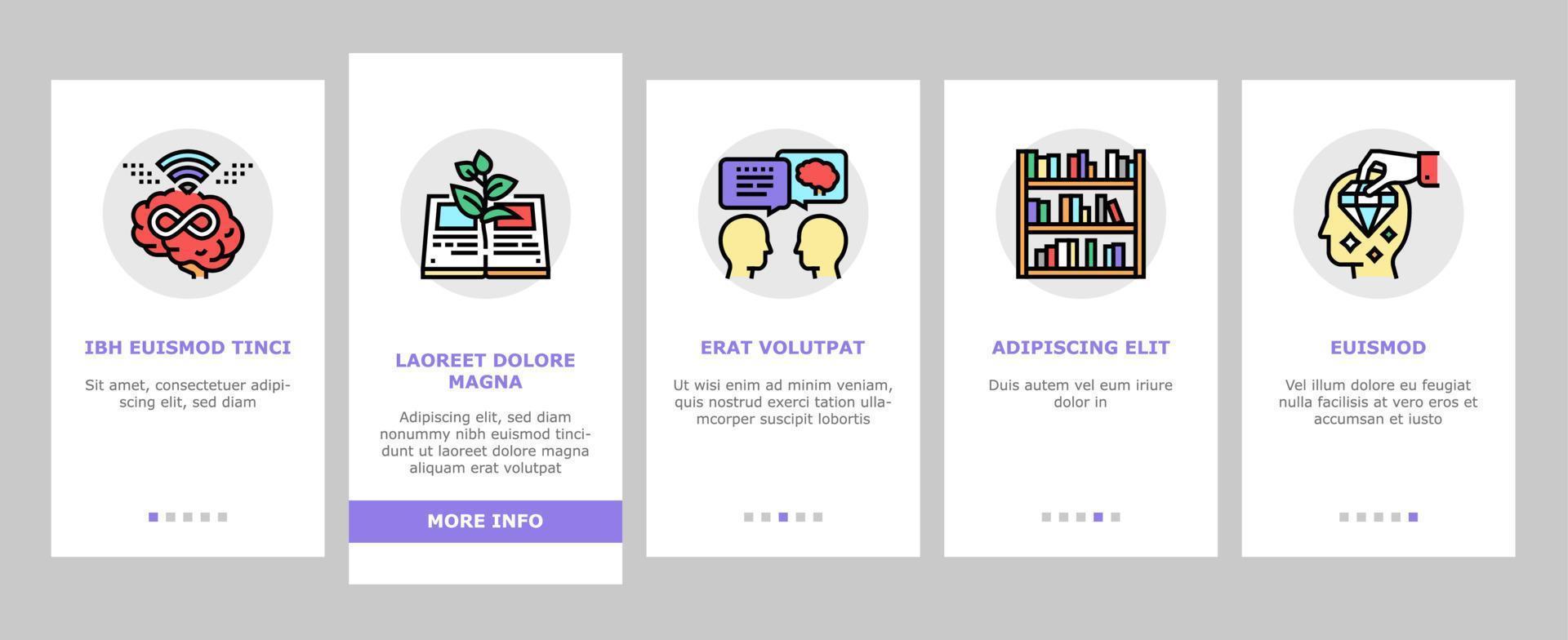 Knowledge And Mind Intelligence Onboarding Icons Set Vector