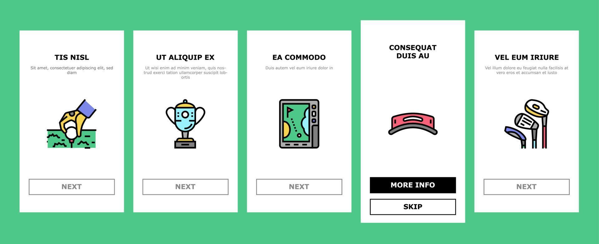 Golf Sportive Game On Playground Onboarding Icons Set Vector