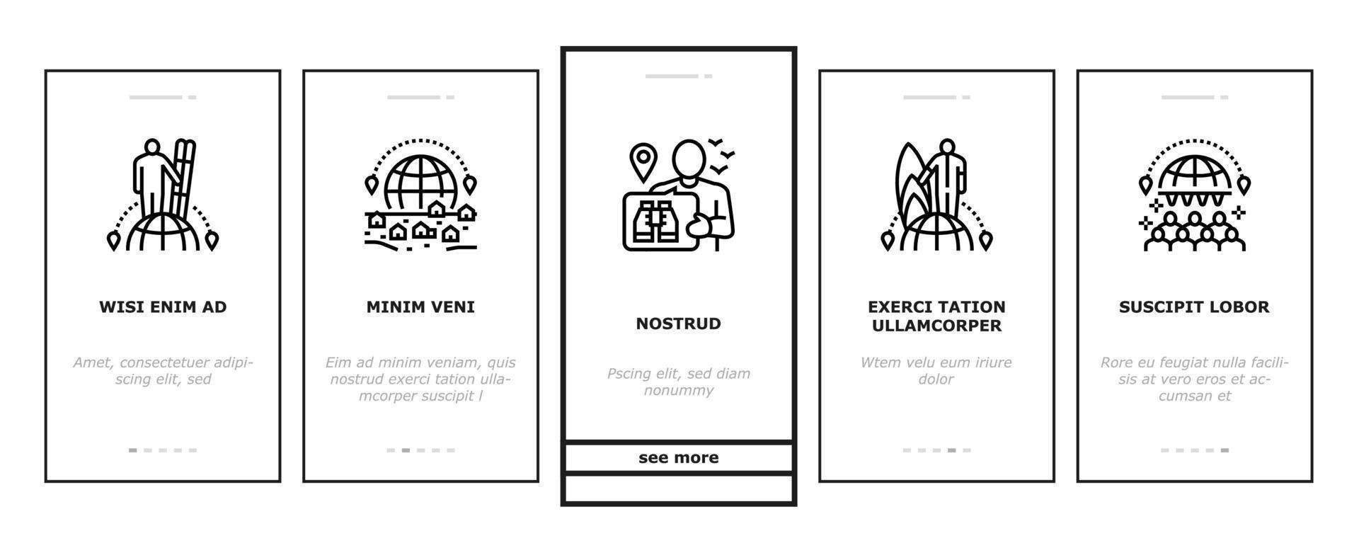 Tourism Travel Types Onboarding Icons Set Vector