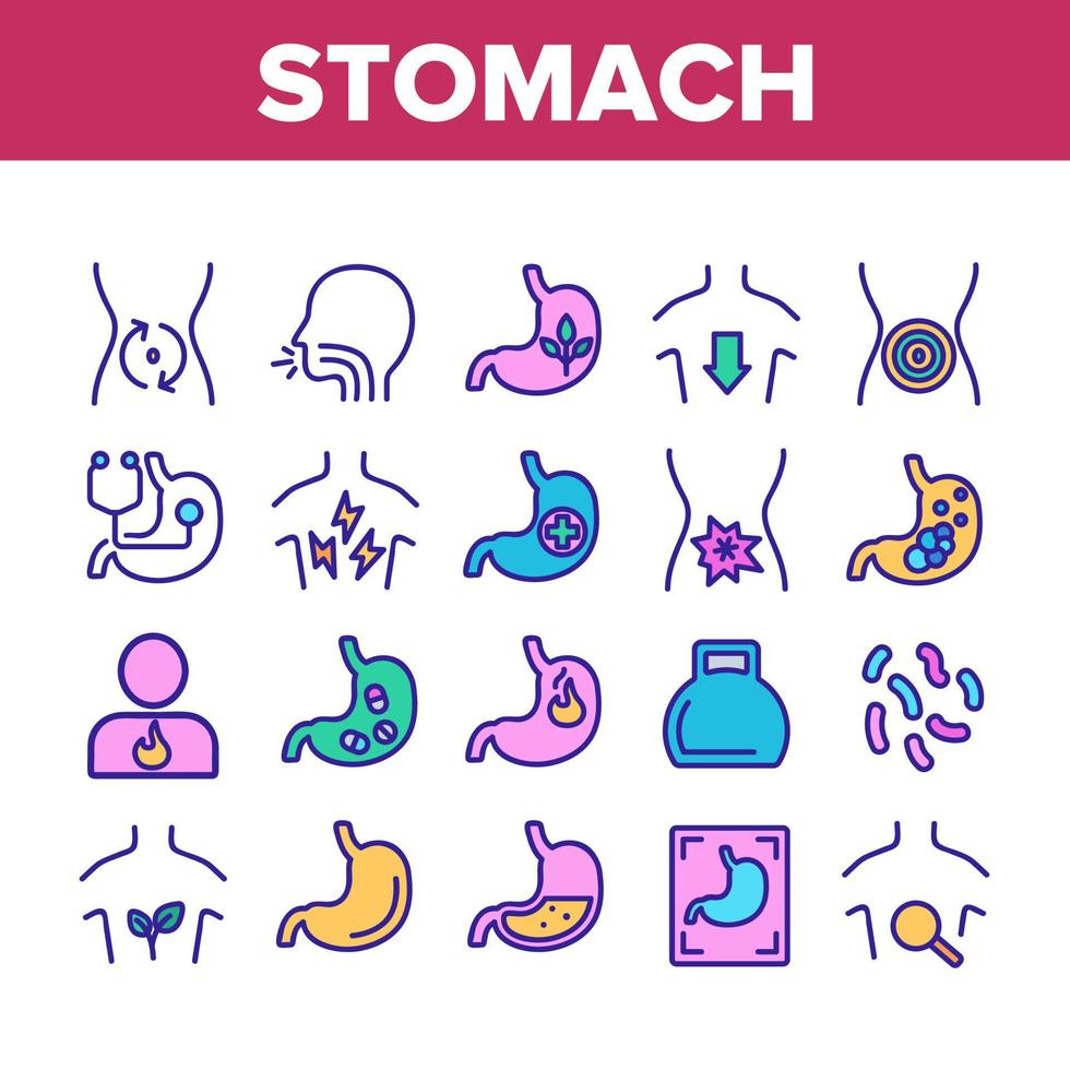 Stomach Organ Collection Elements Icons Set Vector