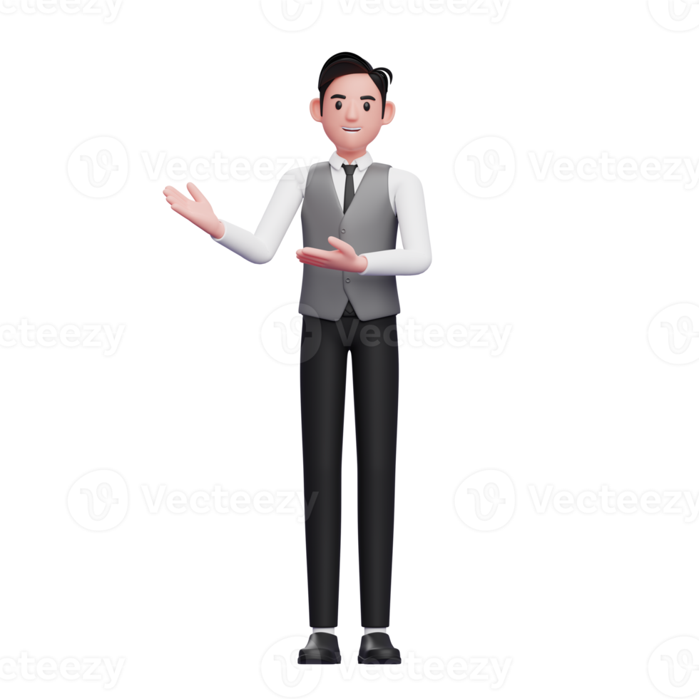 man presenting pose wearing a gray office vest png