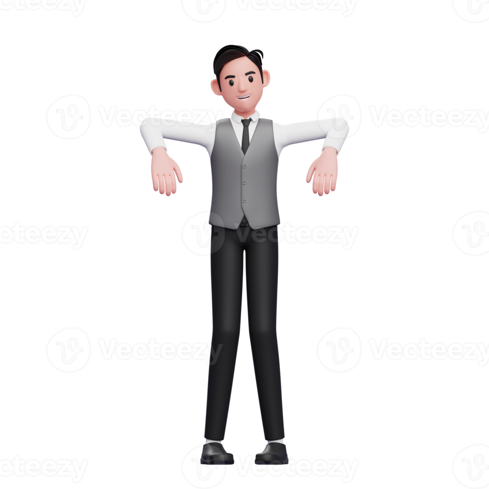 man marionette pose wearing a gray office vest png