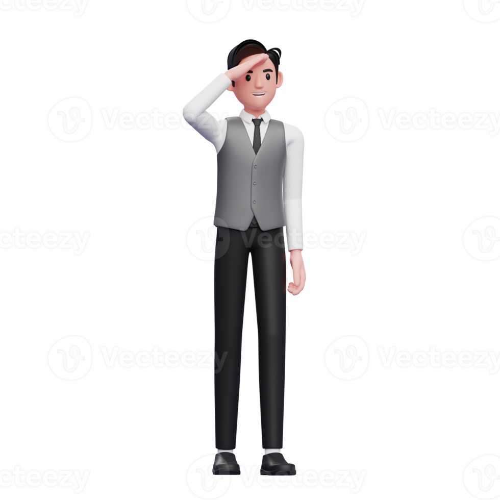 man looking far away wearing a gray office vest png