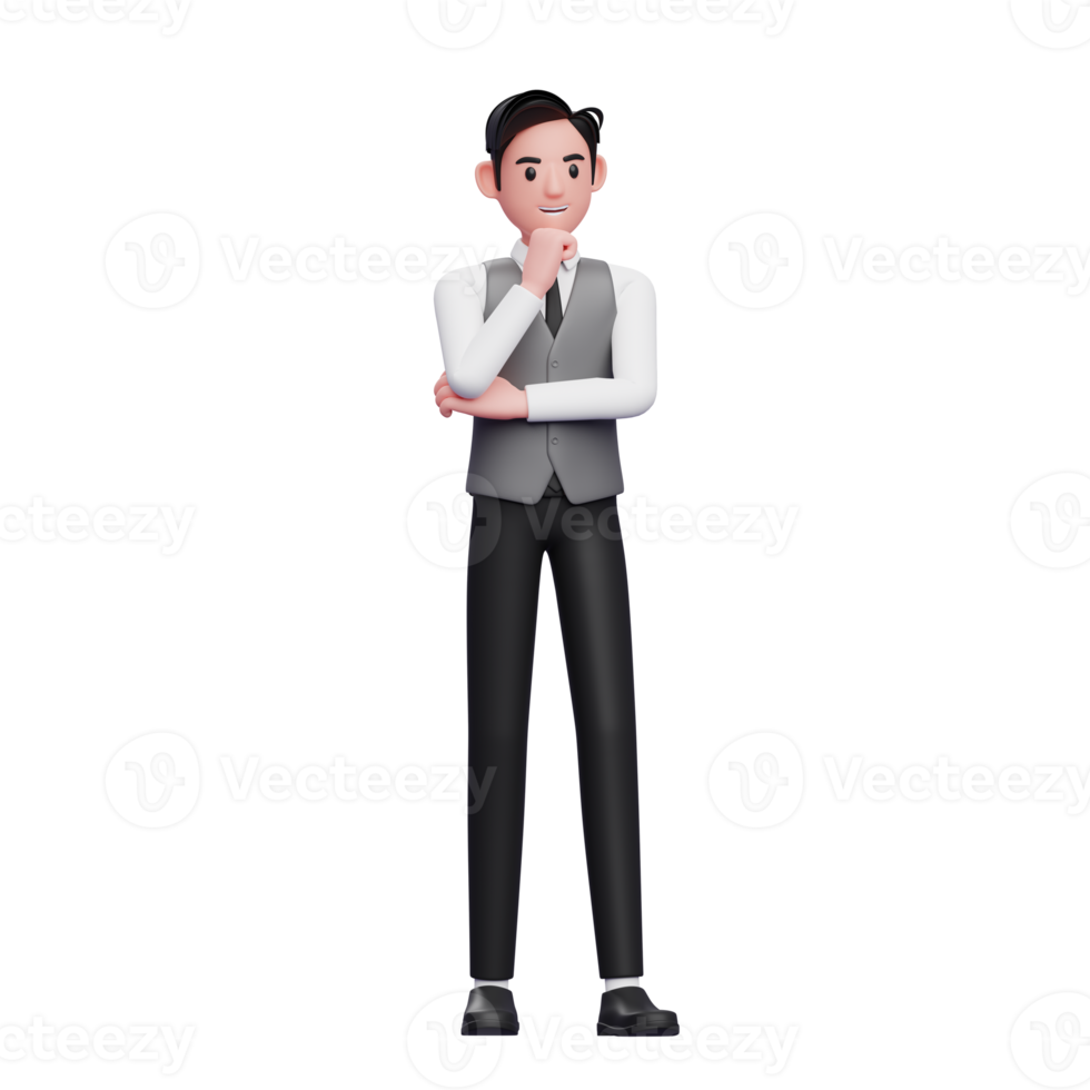 smart man is thinking wearing a gray office vest png