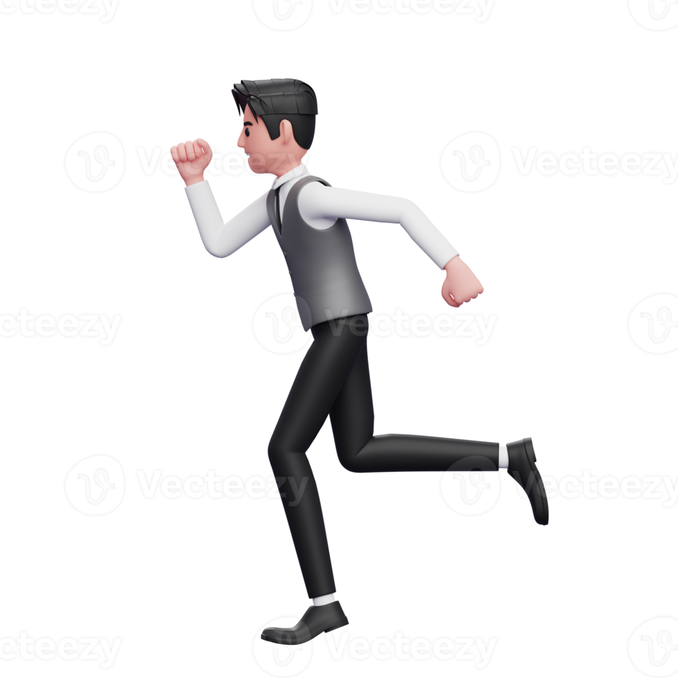 pose de hombre corriendo con un chaleco de oficina gris png