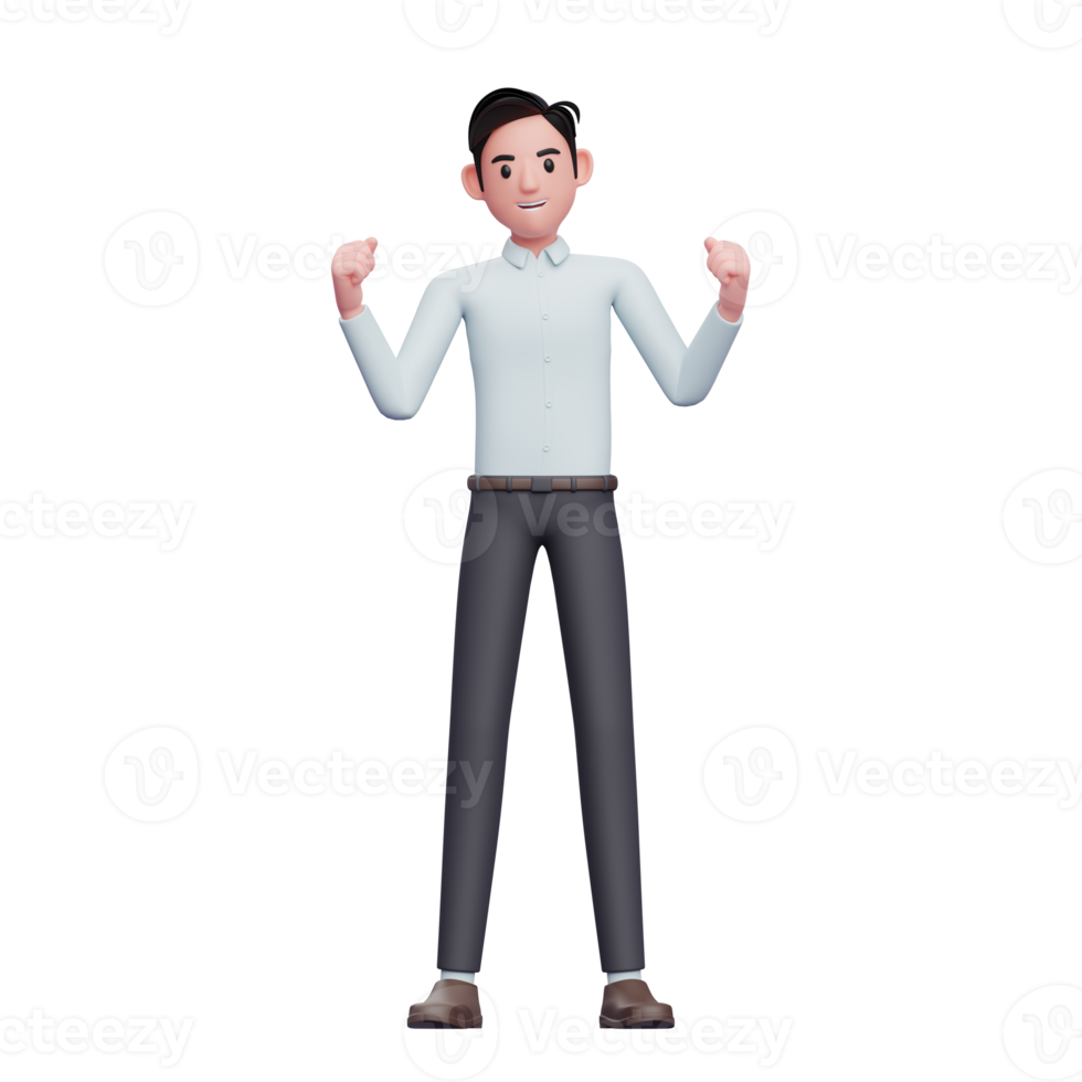 excited young businessman doing winning gesture, 3D render businessman character illustration png