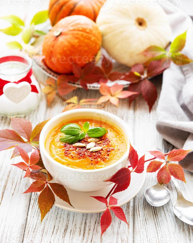 Bowl of pumpkin soup photo