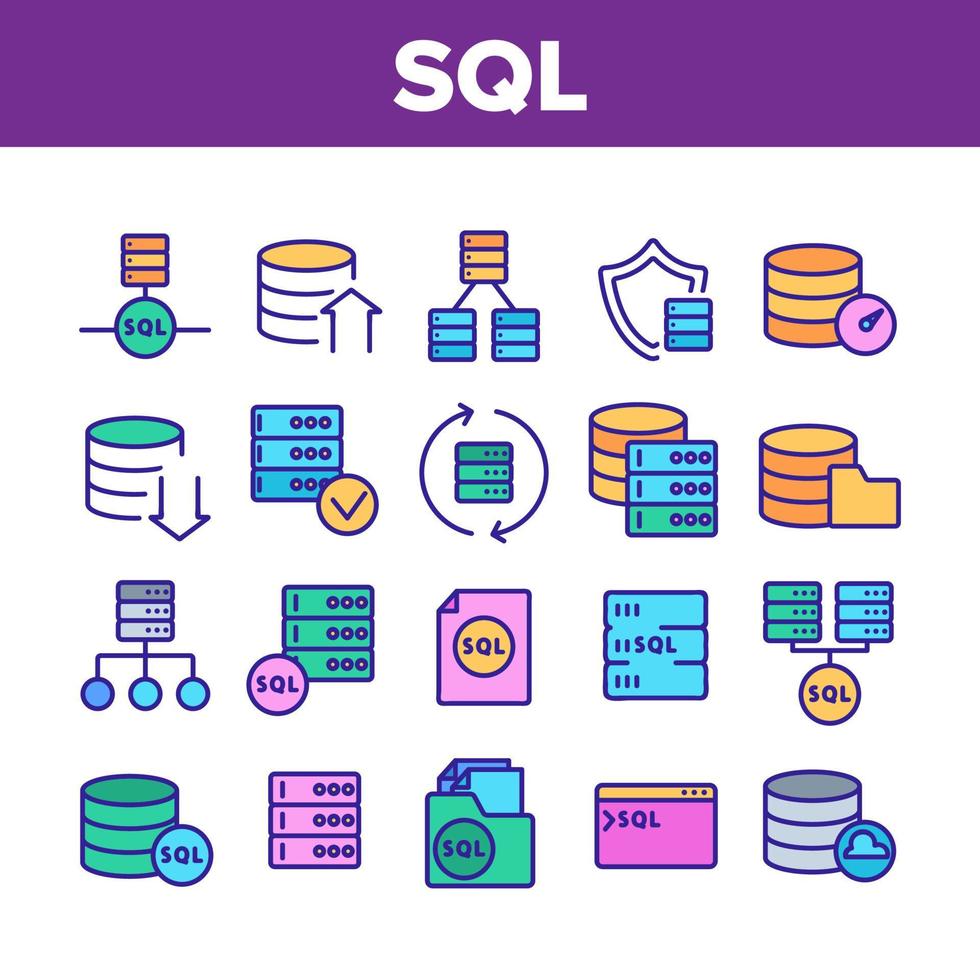 conjunto de iconos de elementos de colección de base de datos sql vector