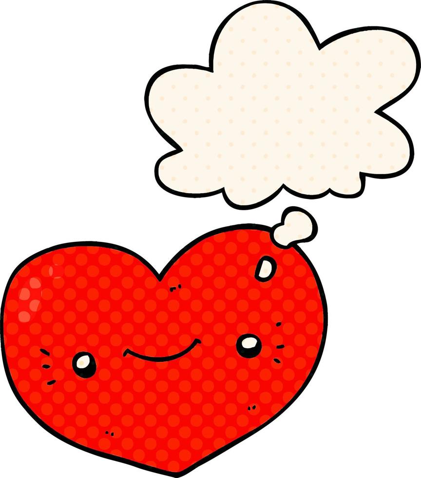 heart cartoon character and thought bubble in comic book style vector