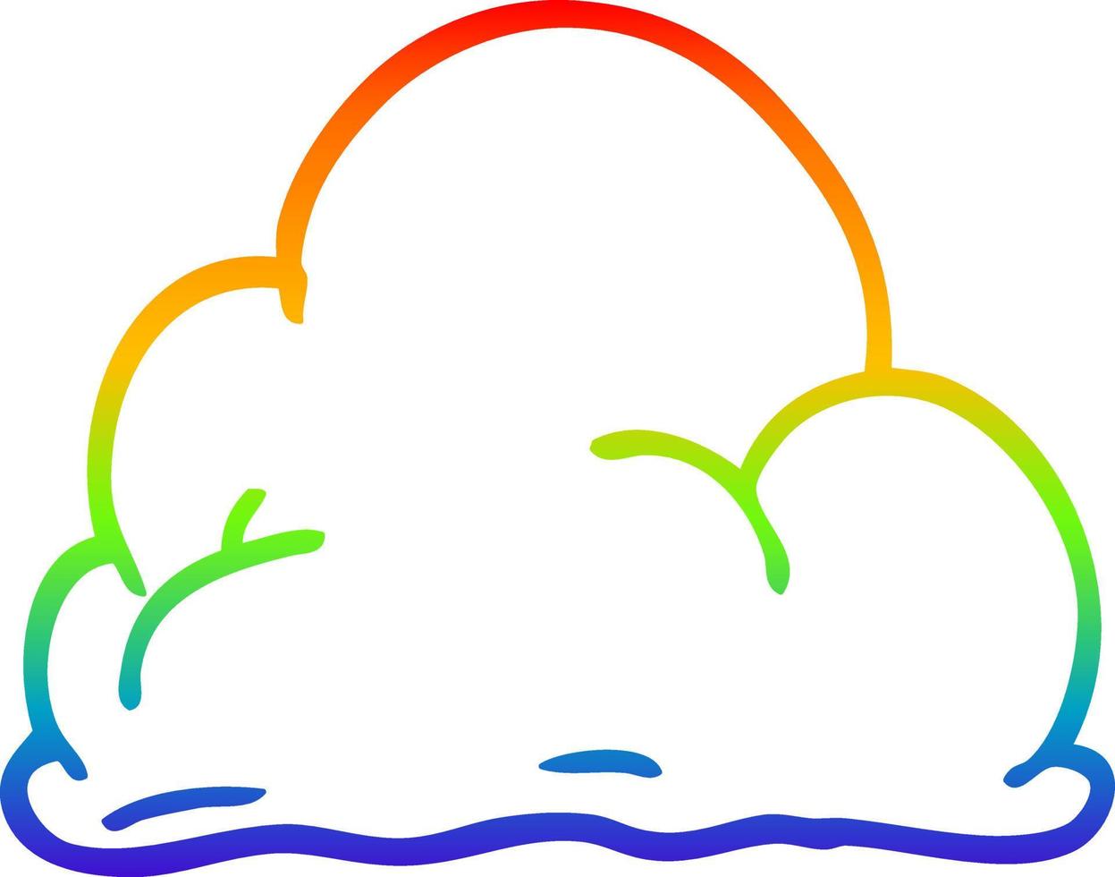 dibujo de línea de gradiente de arco iris nubes blancas esponjosas de dibujos animados vector