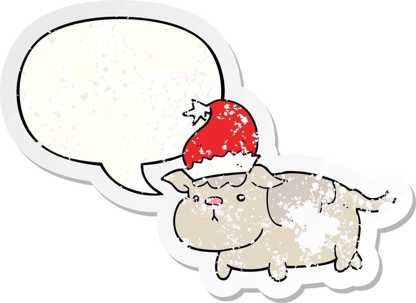 cute christmas dog and speech bubble distressed sticker vector