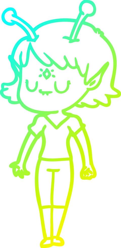 cold gradient line drawing cartoon alien girl vector