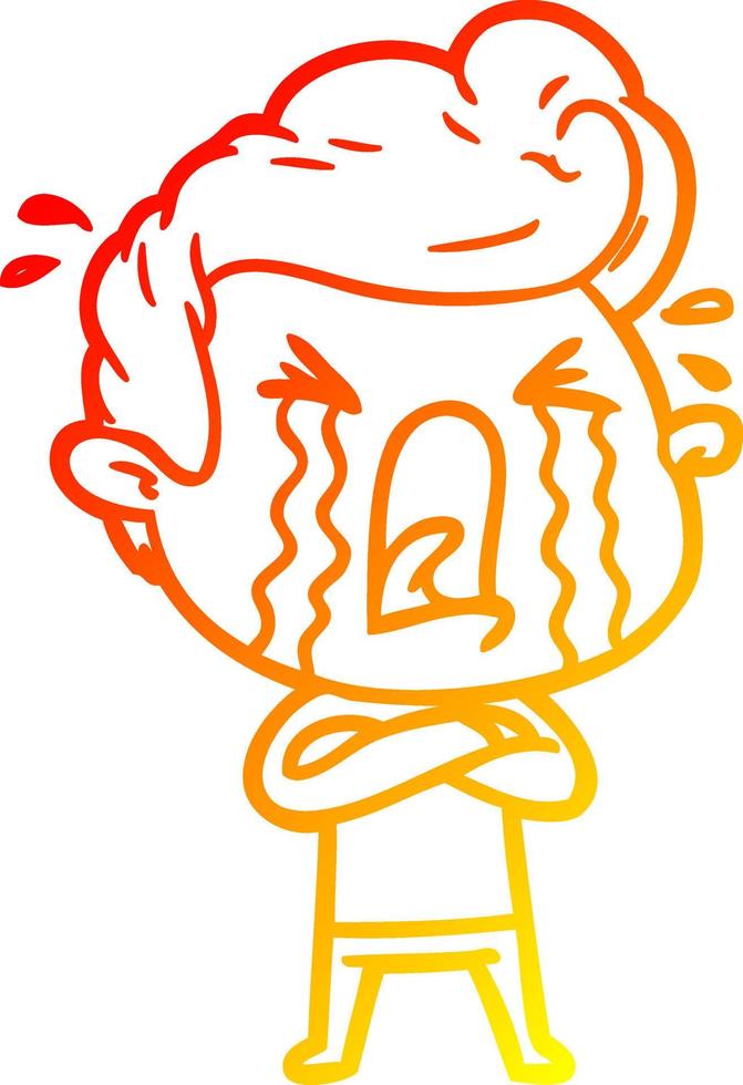 warm gradient line drawing cartoon crying man vector