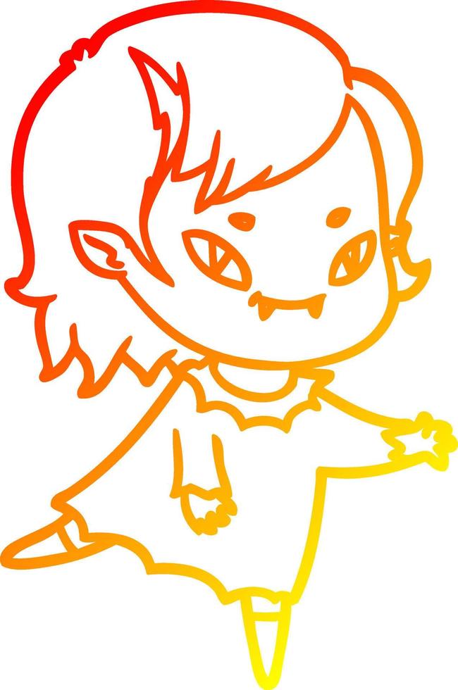 warm gradient line drawing cartoon friendly vampire girl vector