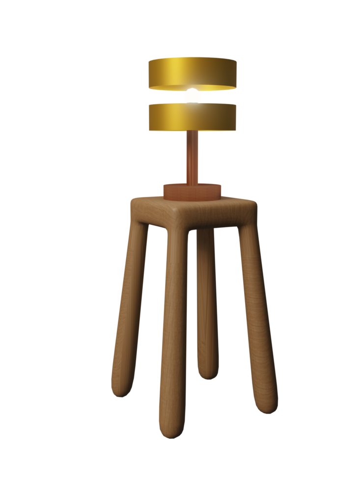 Gold lamp on wooden table png