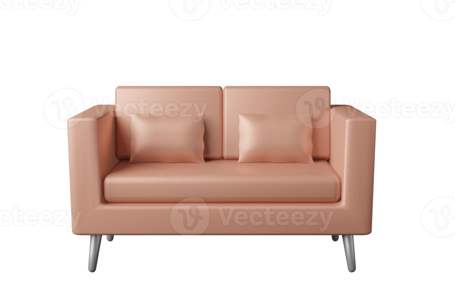 Rose gold Sofa 3D illustration, Empty 2 seats luxury sofa png