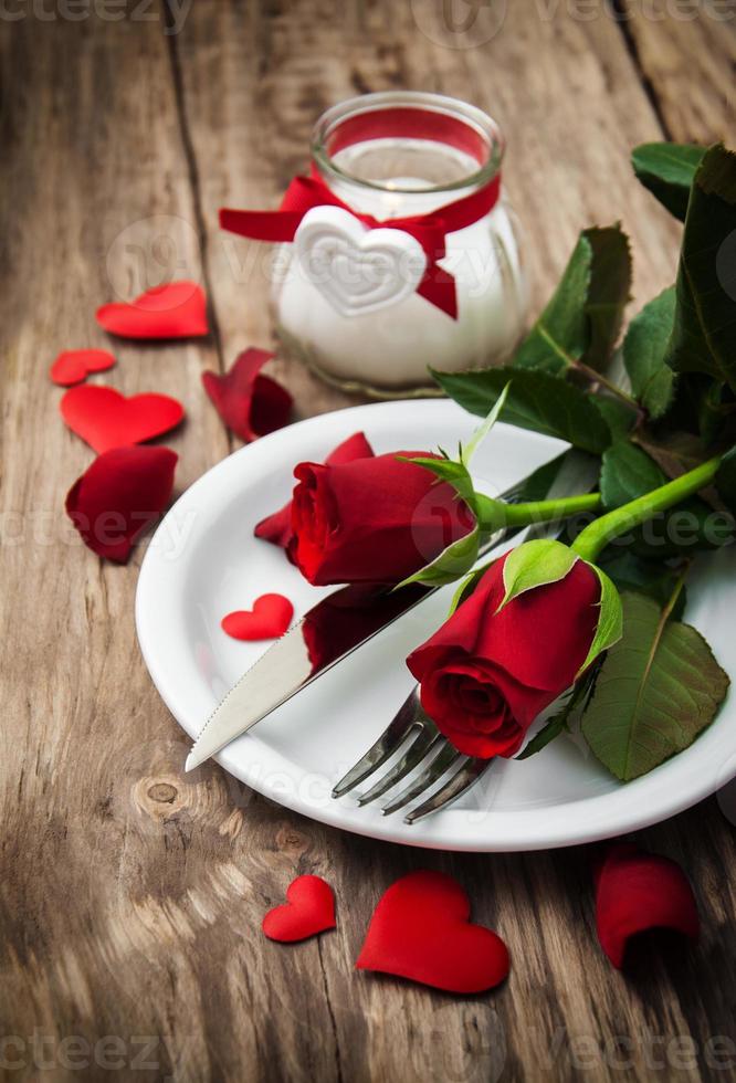 festive table setting for valentines day photo