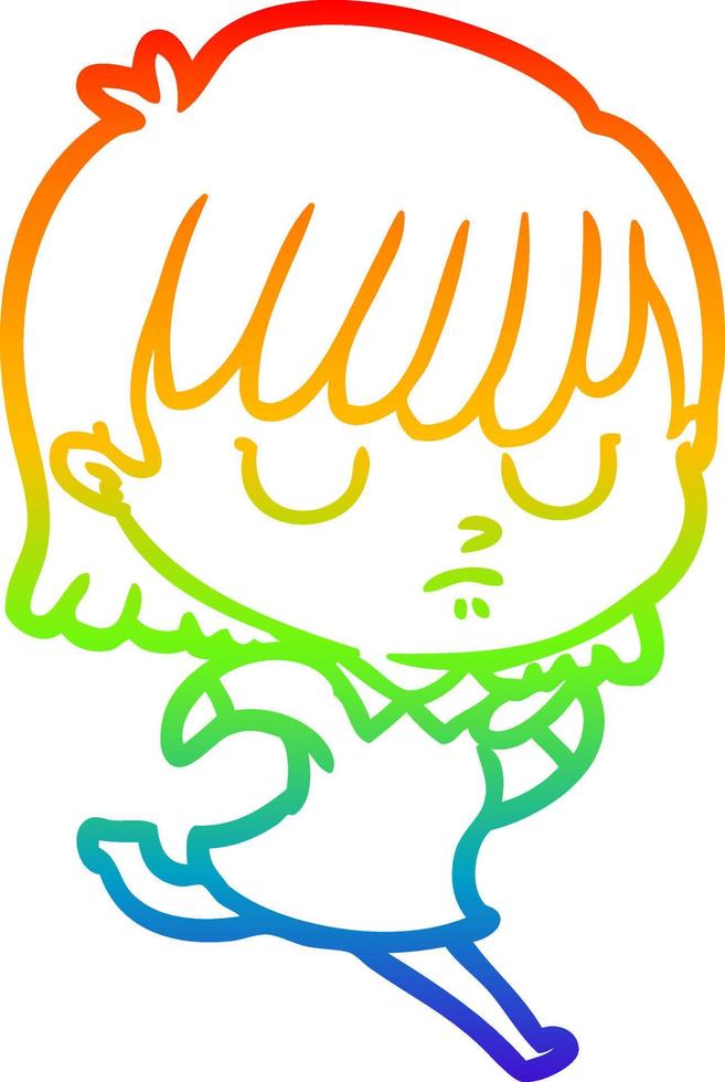 rainbow gradient line drawing cartoon woman vector
