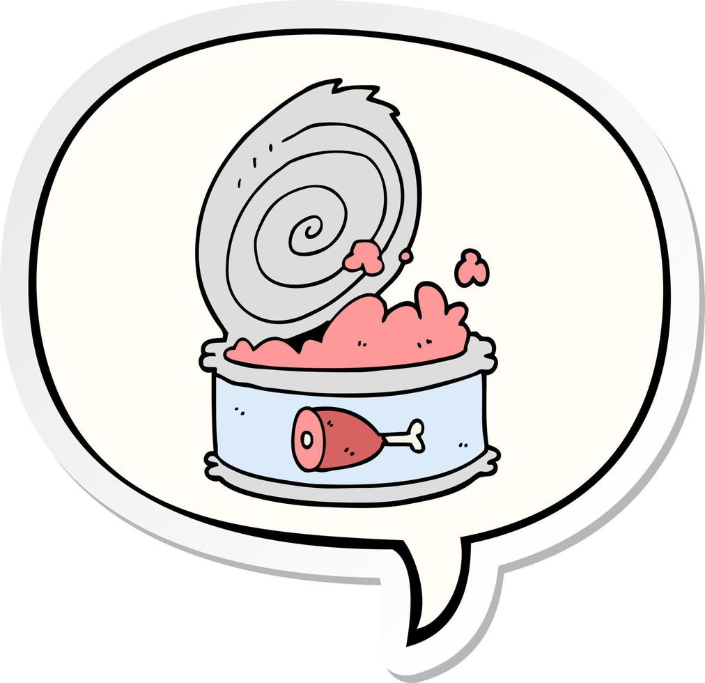 cartoon canned food and speech bubble sticker vector
