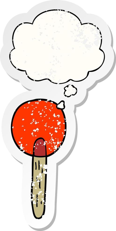 cartoon candy lollipop and thought bubble as a distressed worn sticker vector