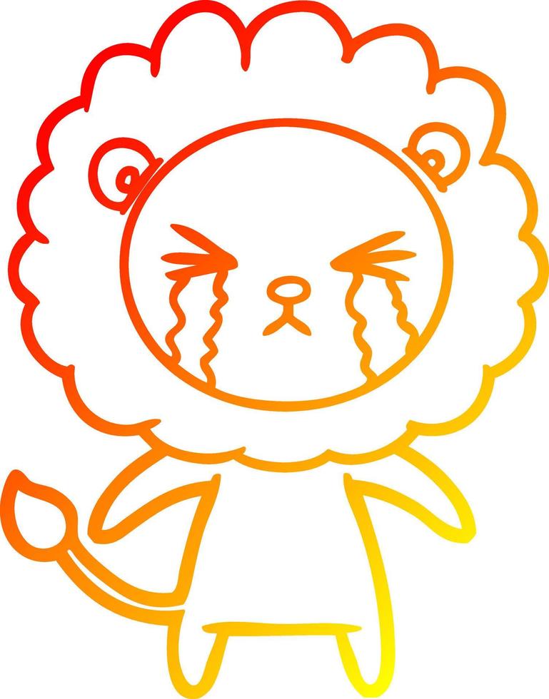 warm gradient line drawing cartoon crying lion vector