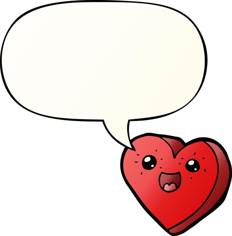 heart cartoon character and speech bubble in smooth gradient style vector