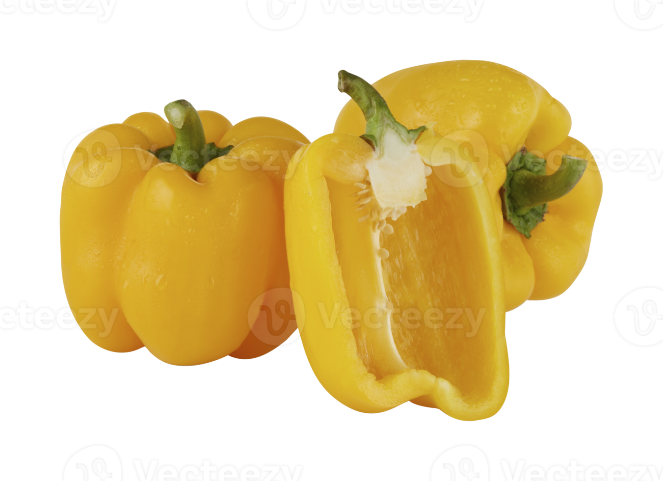 Whole and half of yellow bell pepper isolated on white background png