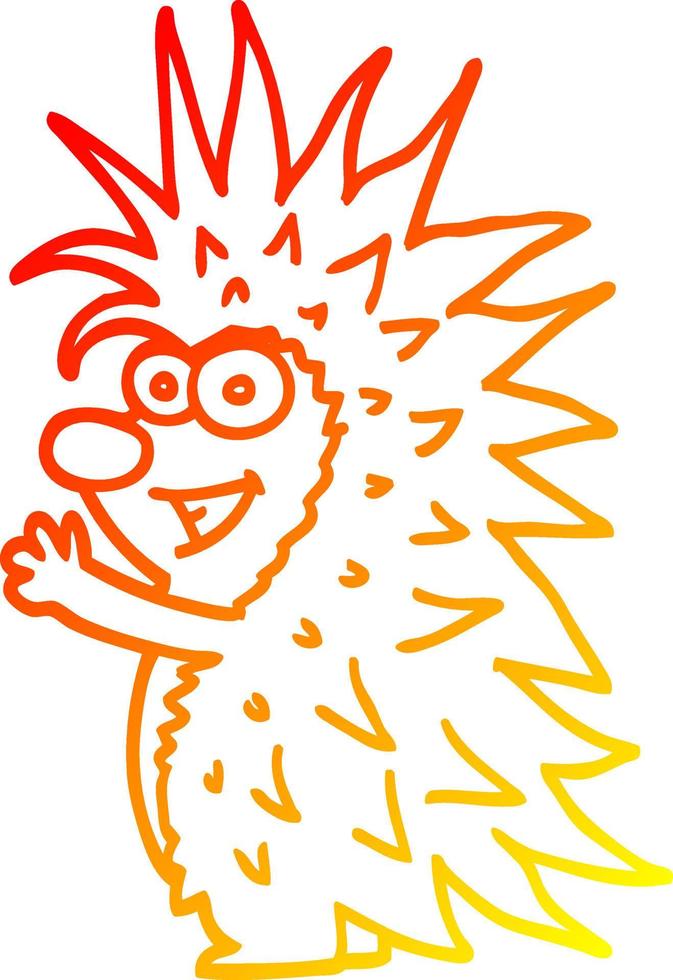 warm gradient line drawing cartoon spiky hedgehog vector