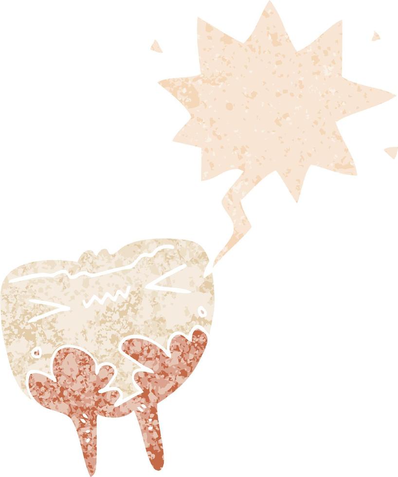 cartoon bad tooth and speech bubble in retro textured style vector