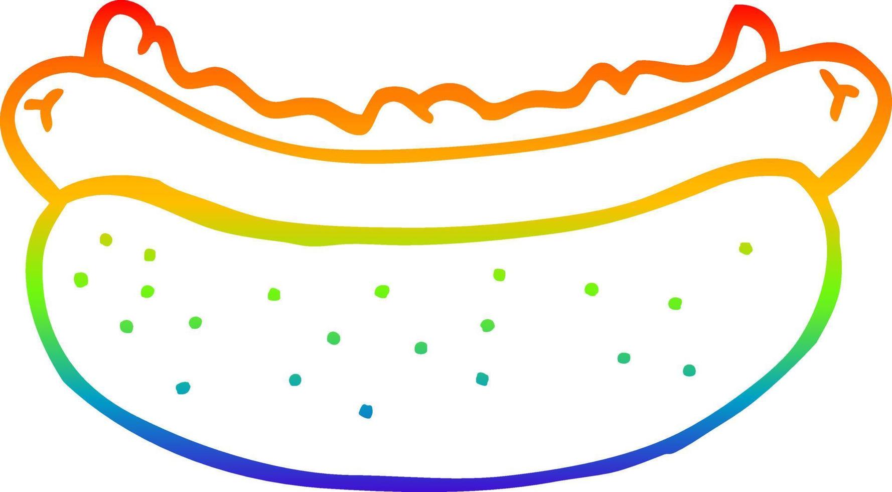 perro caliente de dibujos animados de dibujo de línea de gradiente de arco iris vector