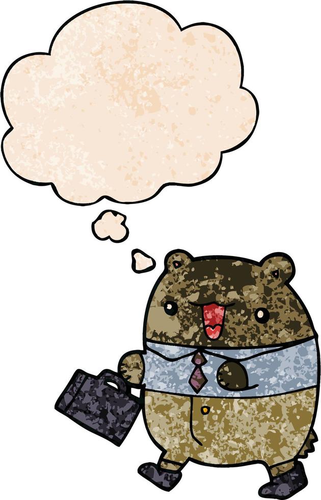 cute cartoon business bear and thought bubble in grunge texture pattern style vector