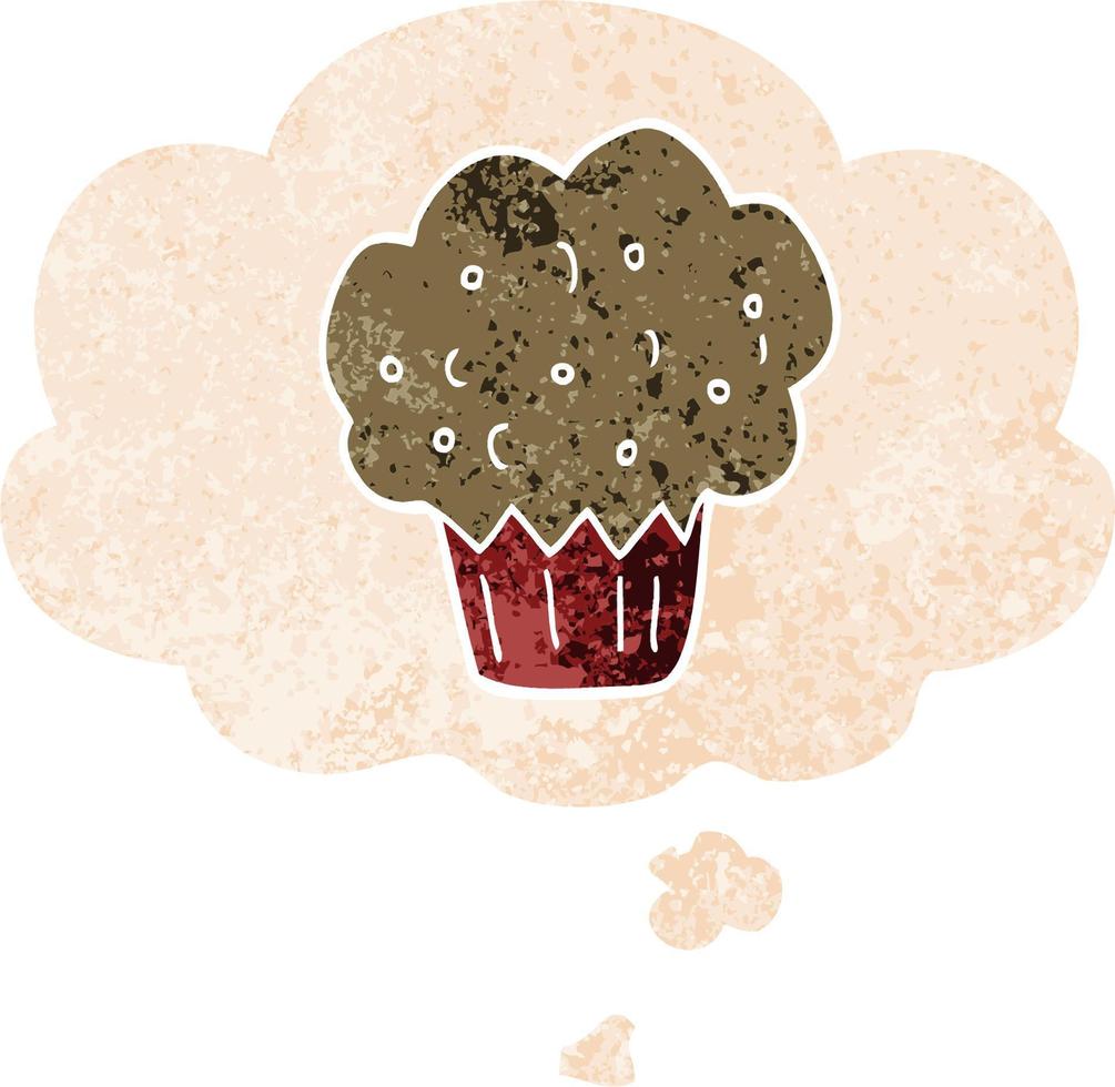 cartoon muffin and thought bubble in retro textured style vector