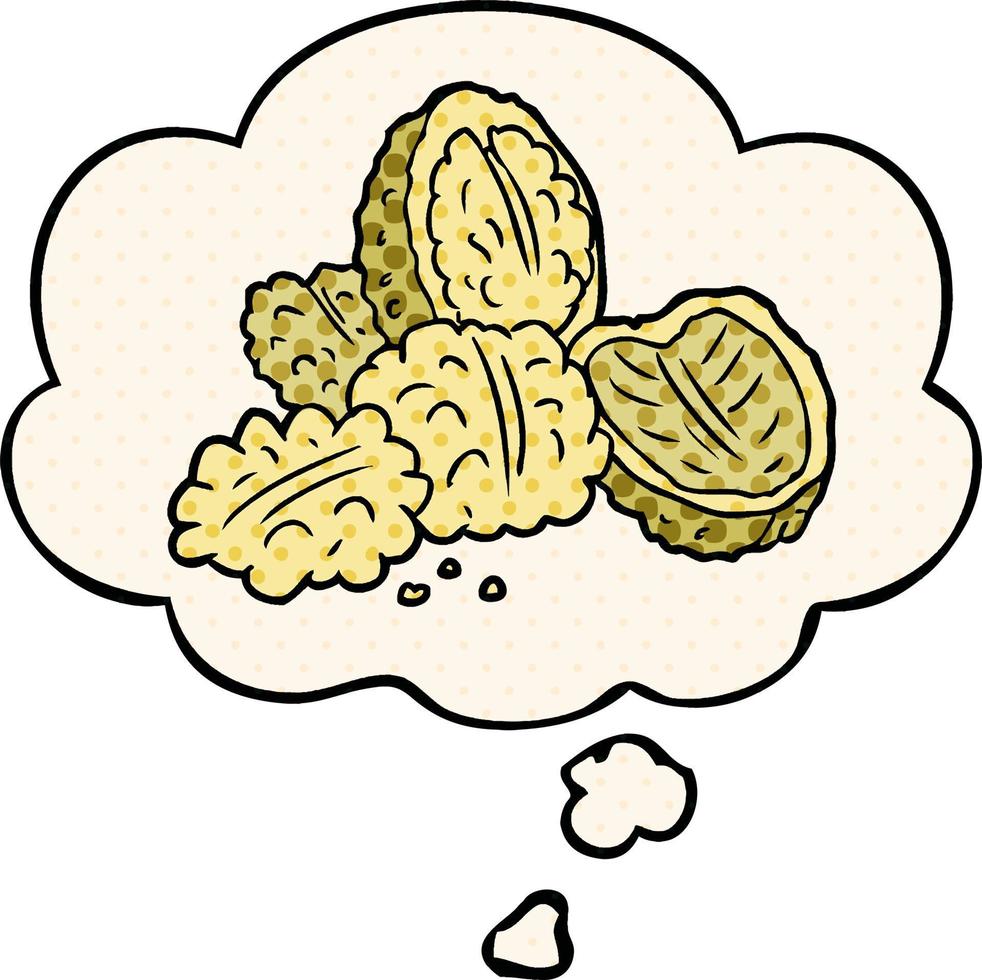 cartoon walnuts and thought bubble in comic book style vector