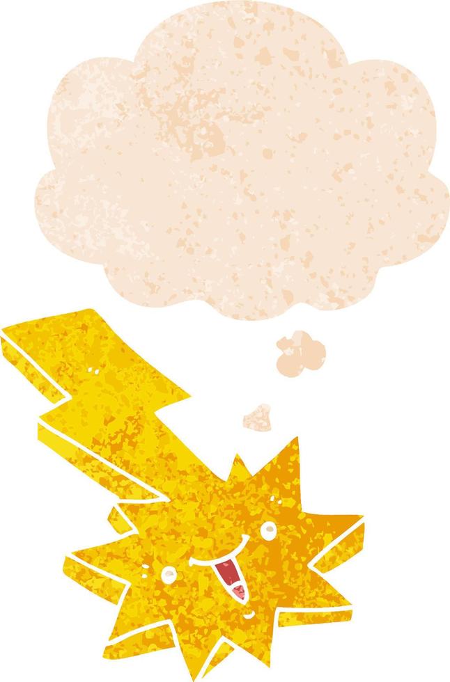 cartoon lightning strike and thought bubble in retro textured style vector