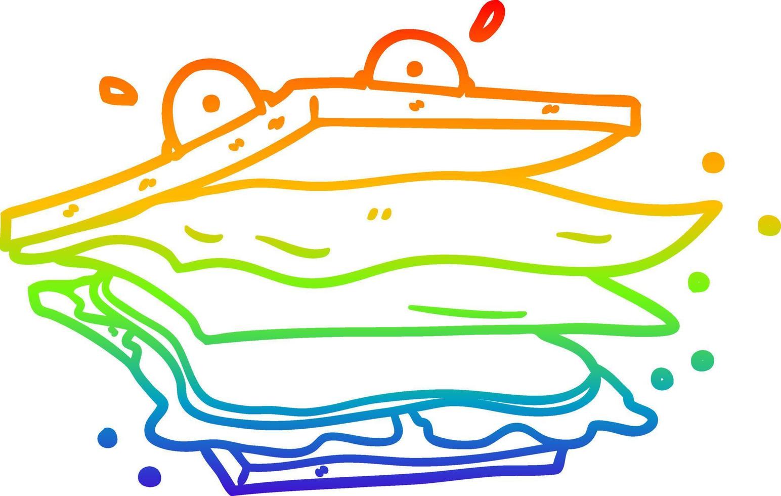 rainbow gradient line drawing sandwich cartoon character vector