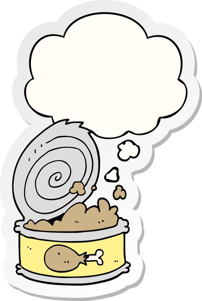 cartoon canned food and thought bubble as a printed sticker vector