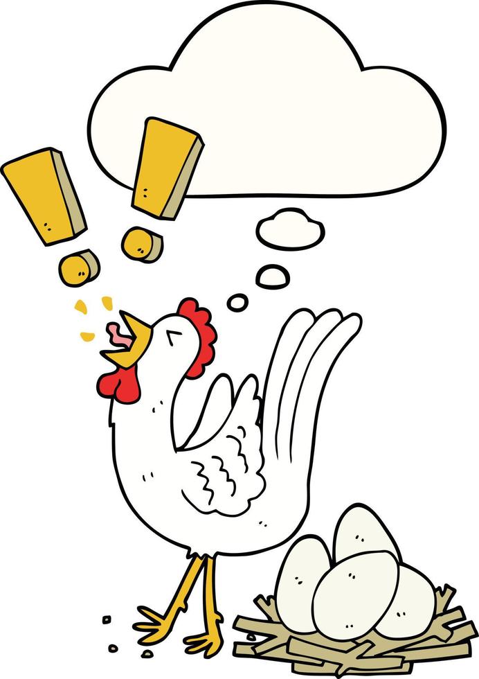 cartoon chicken laying egg and thought bubble vector