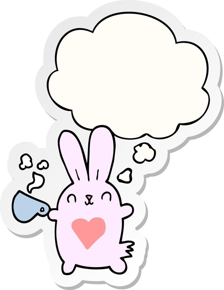 cute cartoon rabbit with love heart and coffee cup and thought bubble as a printed sticker vector