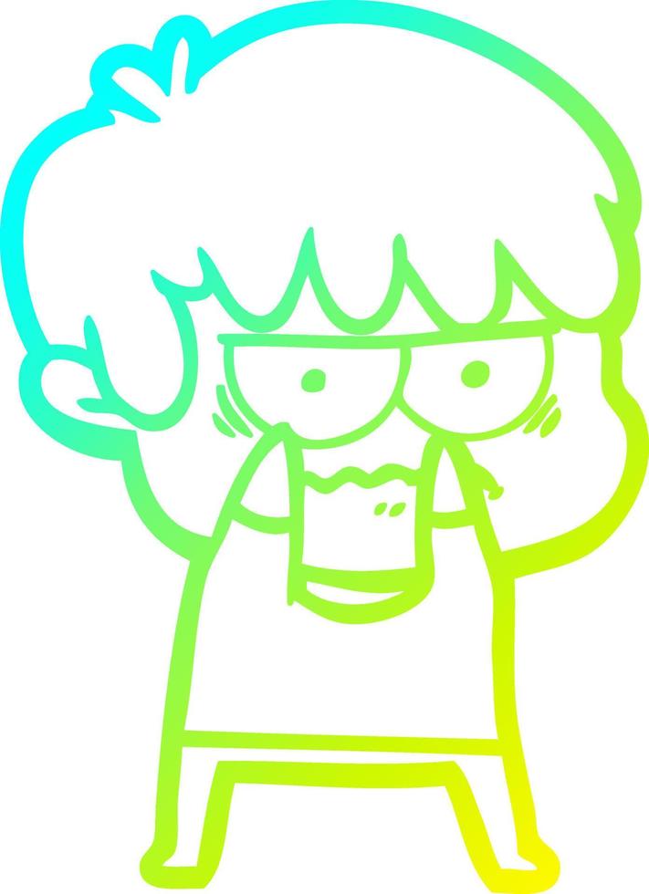 cold gradient line drawing annoyed cartoon boy vector
