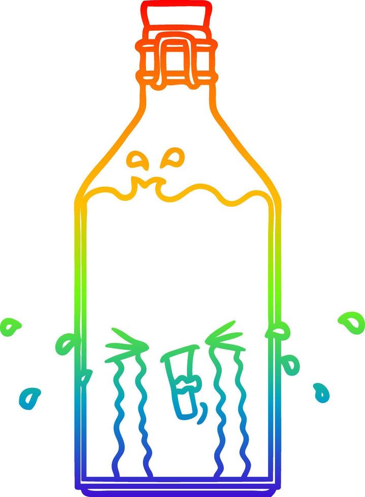 rainbow gradient line drawing cartoon old bottle vector