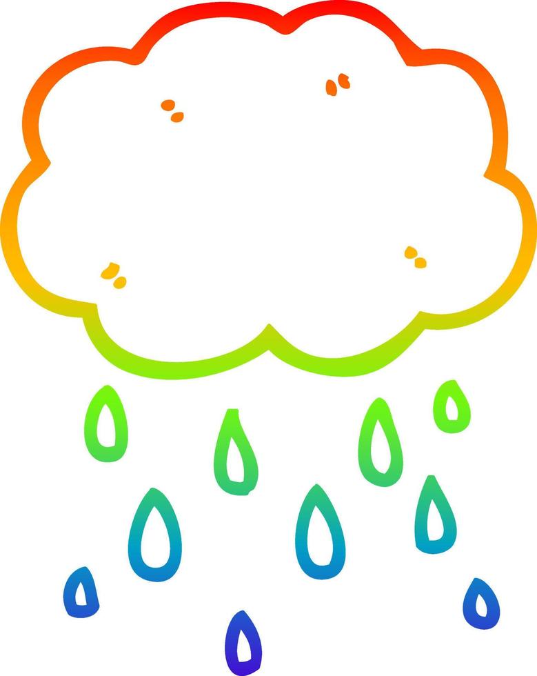 dibujo de línea de gradiente de arco iris nube de dibujos animados lloviendo vector