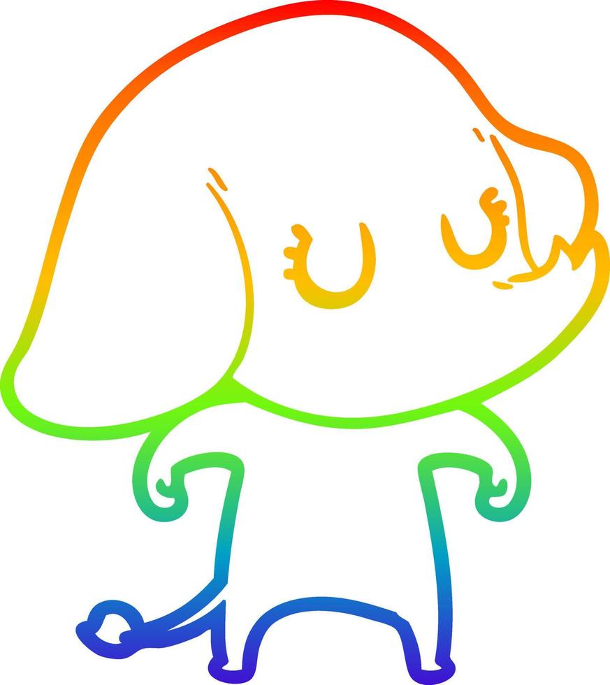 dibujo de línea de gradiente de arco iris lindo elefante de dibujos animados vector