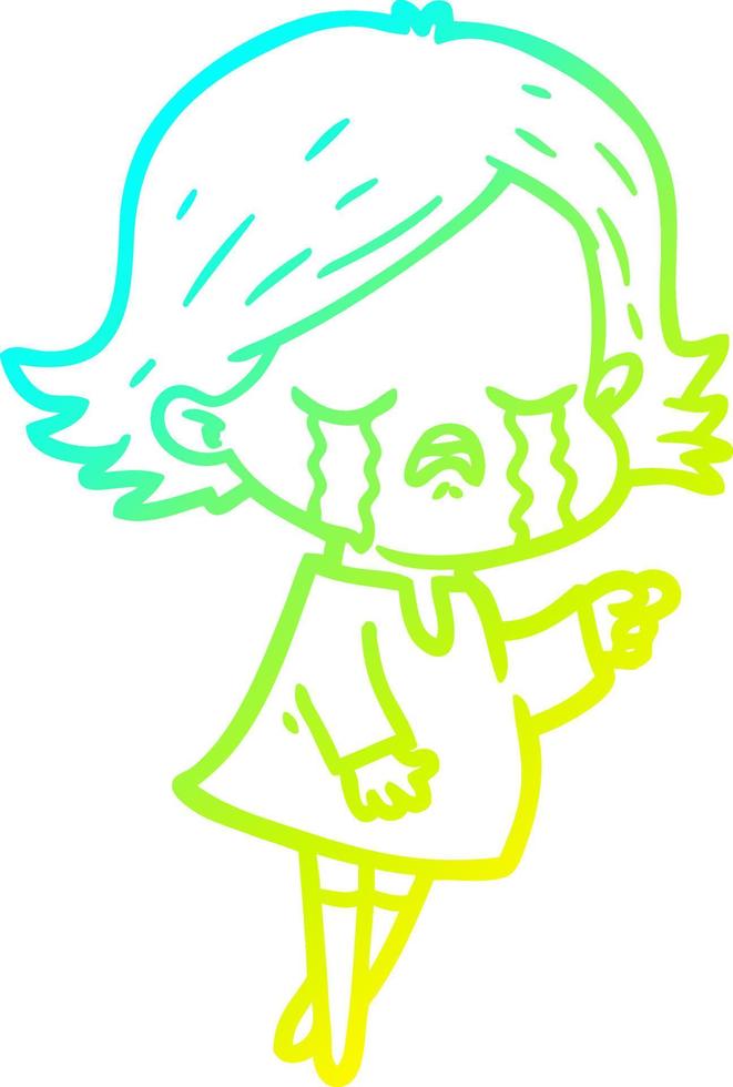 cold gradient line drawing cartoon girl crying vector