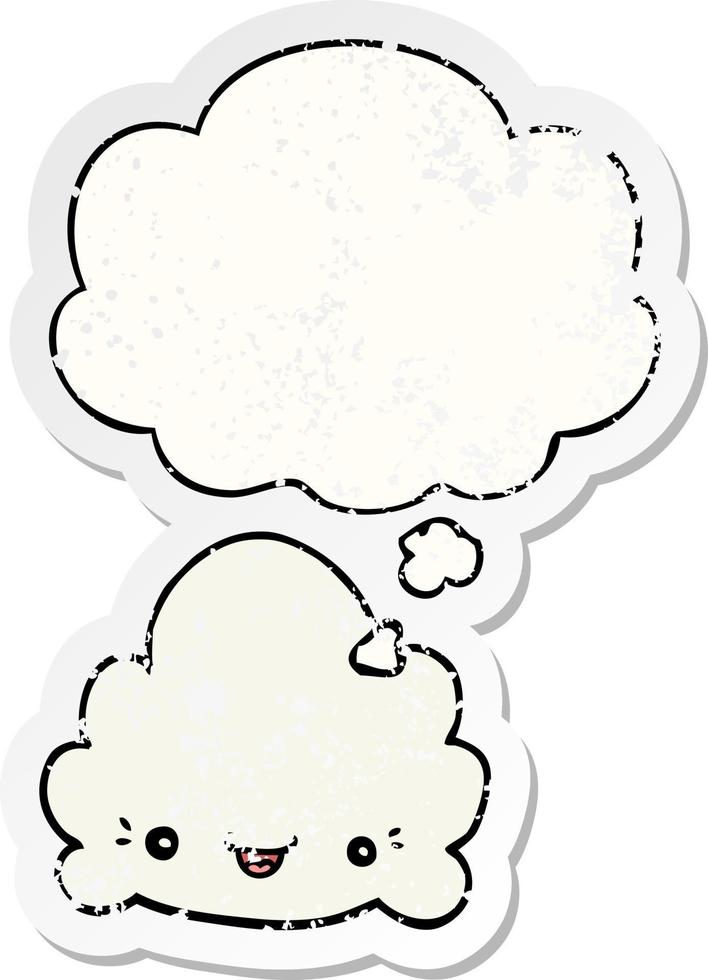 cartoon cloud and thought bubble as a distressed worn sticker vector