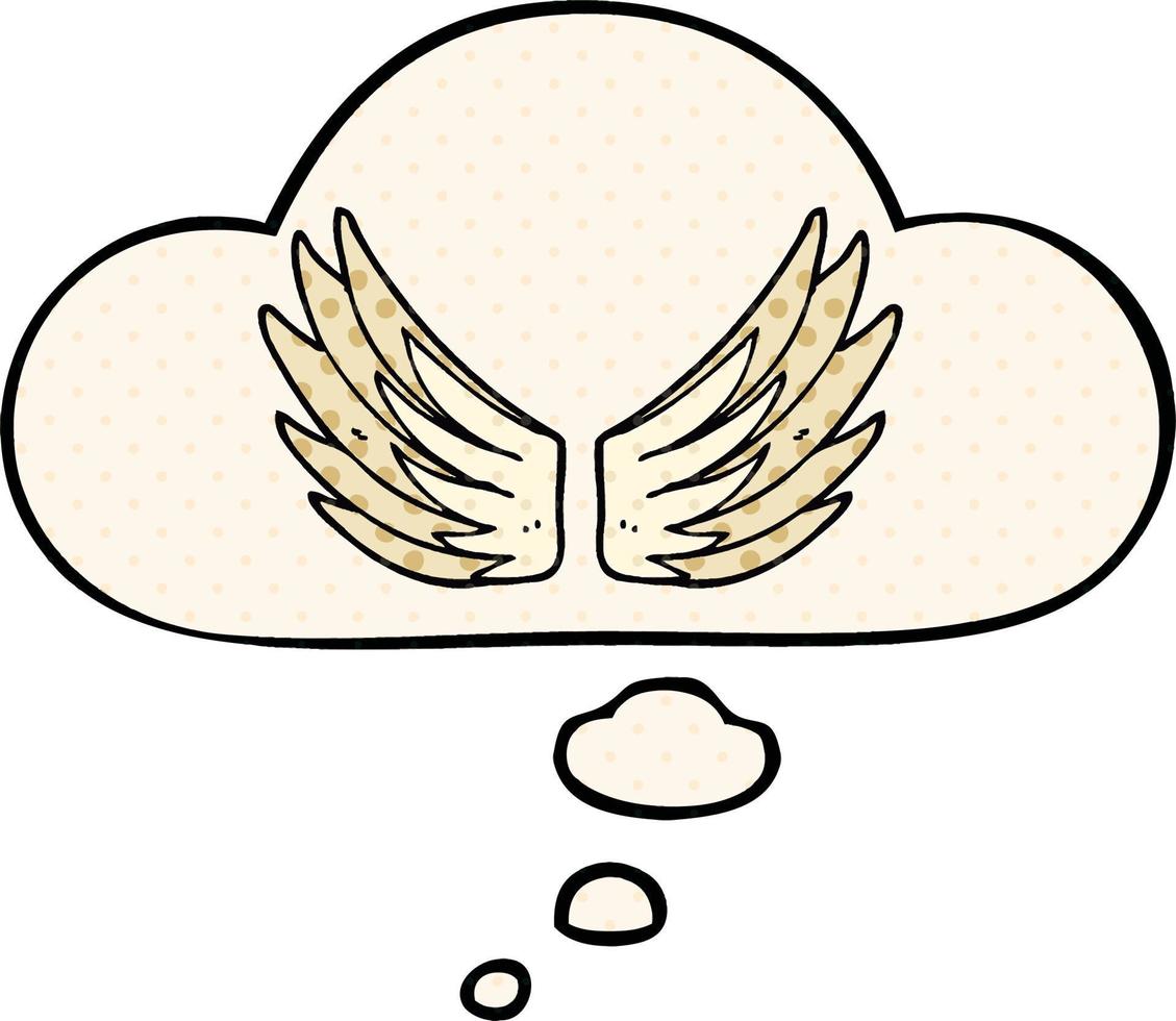 cartoon wings symbol and thought bubble in comic book style vector