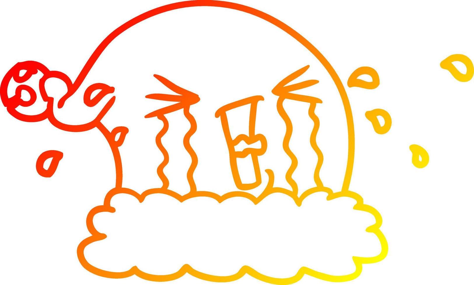 warm gradient line drawing cartoon christmas hat crying vector