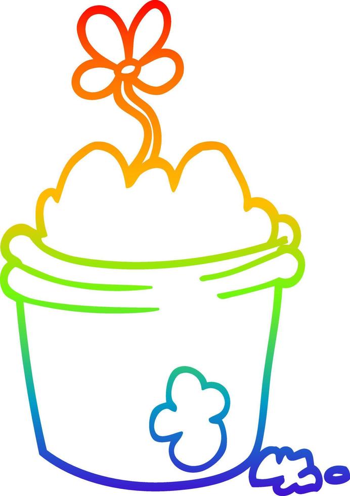 rainbow gradient line drawing cartoon flower pot vector