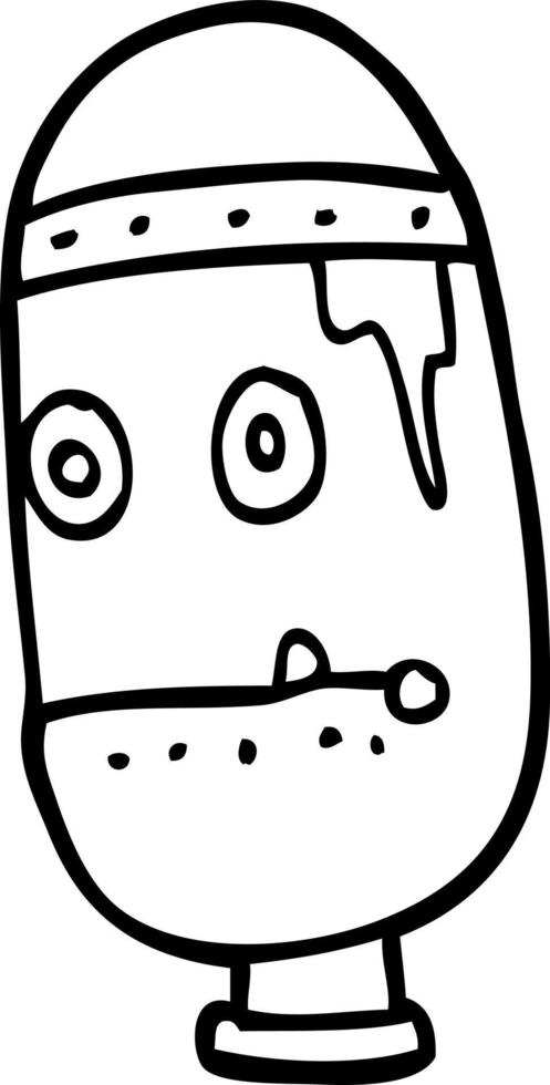line drawing cartoon retro robot head vector